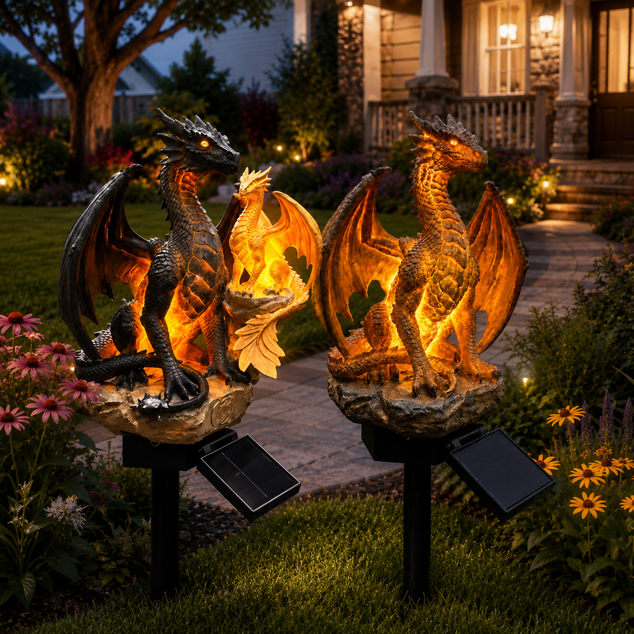 🐉 Solar Dragon Garden Light Set – 2-Piece Fantasy Outdoor Decor