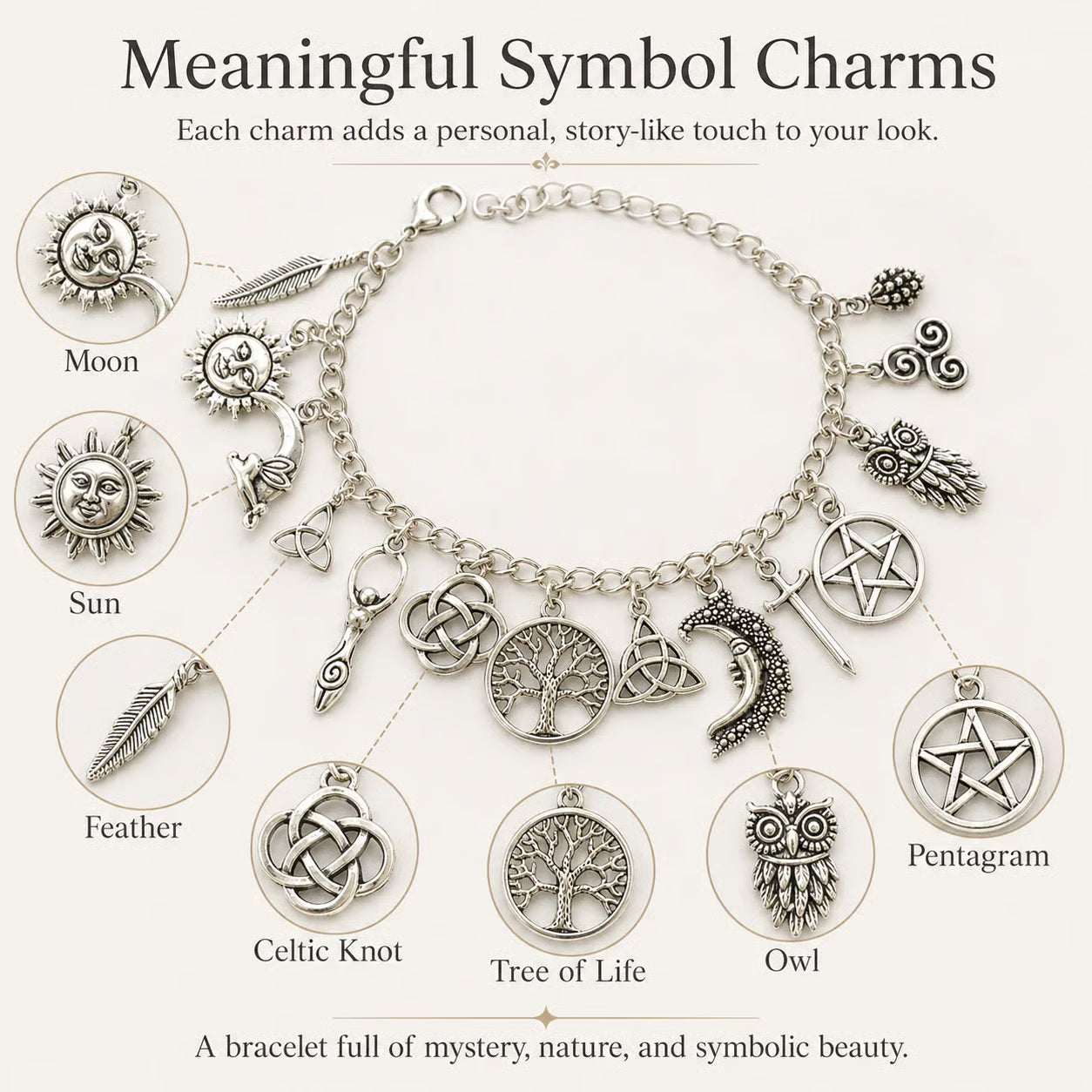 ๐ Vintage Witchy Charm Bracelet โ Mystical Celestial Jewelry For Everyday Magic