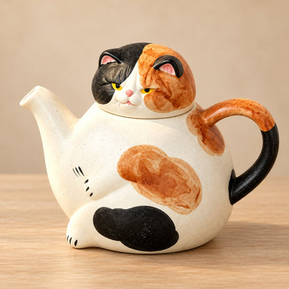 Handcrafted Calico Cat Teapot & Cup Set