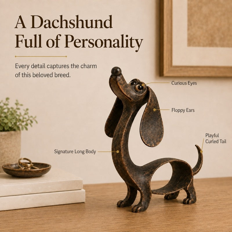 🐶 Antique Bronze Dachshund Sculpture | Vintage Home Garden Ornament
