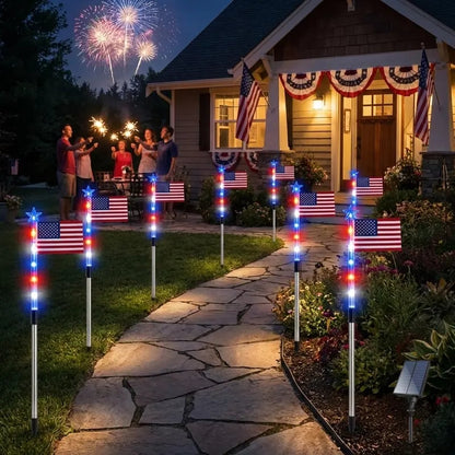 7 Solar American Flag Pathway Lights – Red, White & Blue Yard Glow for 250th Independence Celebration 🇺🇸✨