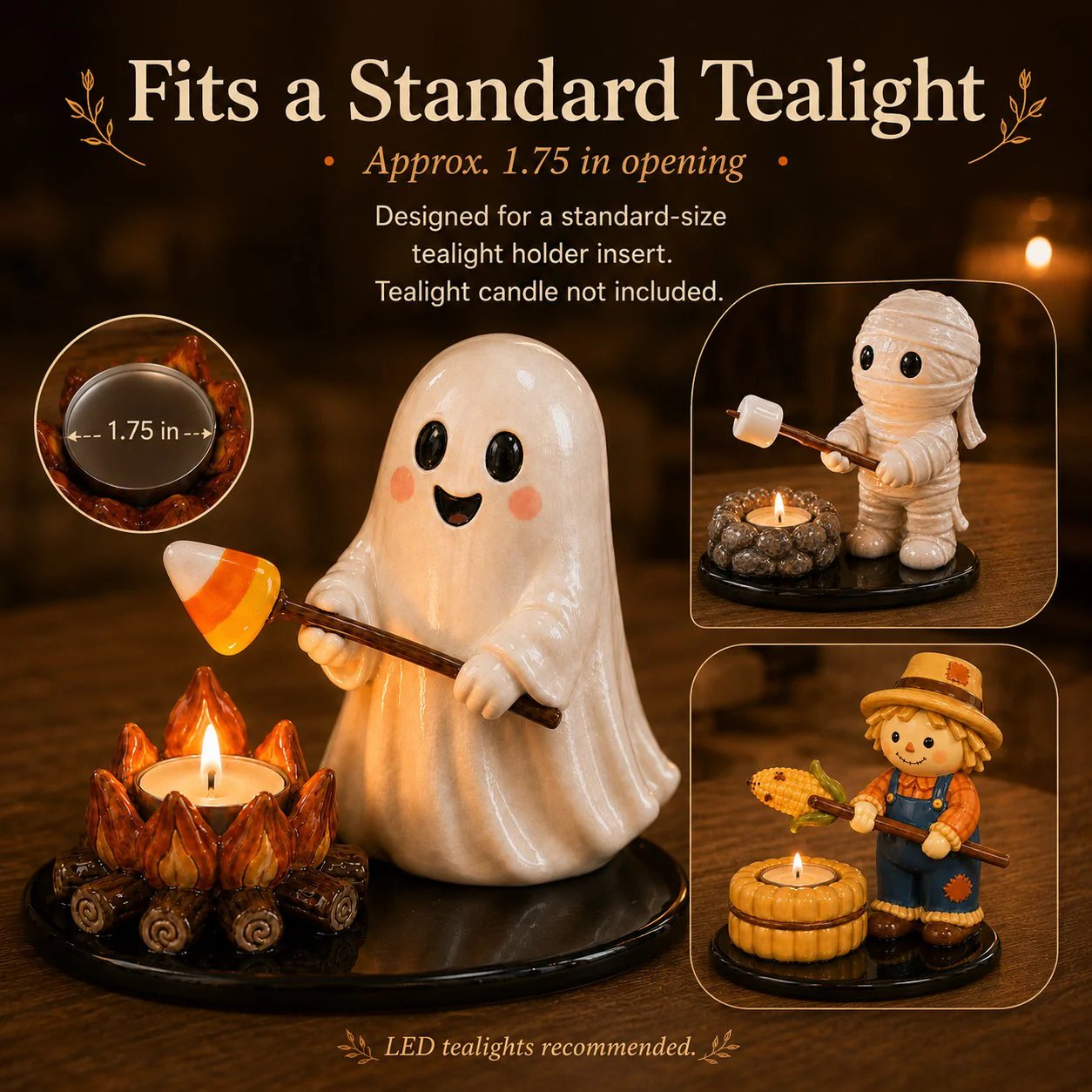 🔥LAST DAY 51% OFF🍂👻Halloween Campfire Tealight Holder ✨– Cozy Spooky Tabletop Décor