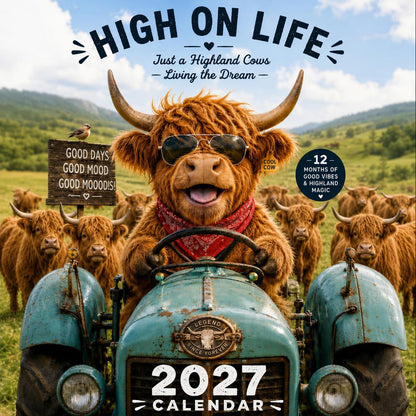 2027 Funny Highland Cows Wall Calendar | A4 Hanging Calendar