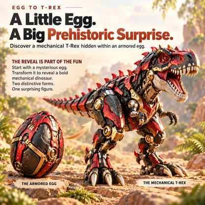 🔥 🦖 2-in-1 Mechanical T-Rex Egg – Transforming Dinosaur Figure with Armored Details & a Surprise Reveal