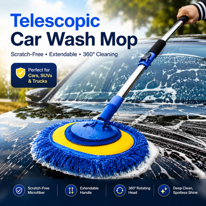 🎉⏳Time-Limited Special⏰Durable Aluminum Long Handle Telescopic Car Wash Mop – Soft Microfiber, Scratch-Free & Adjustable Length