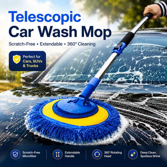 🎉⏳Time-Limited Special⏰Durable Aluminum Long Handle Telescopic Car Wash Mop – Soft Microfiber, Scratch-Free & Adjustable Length