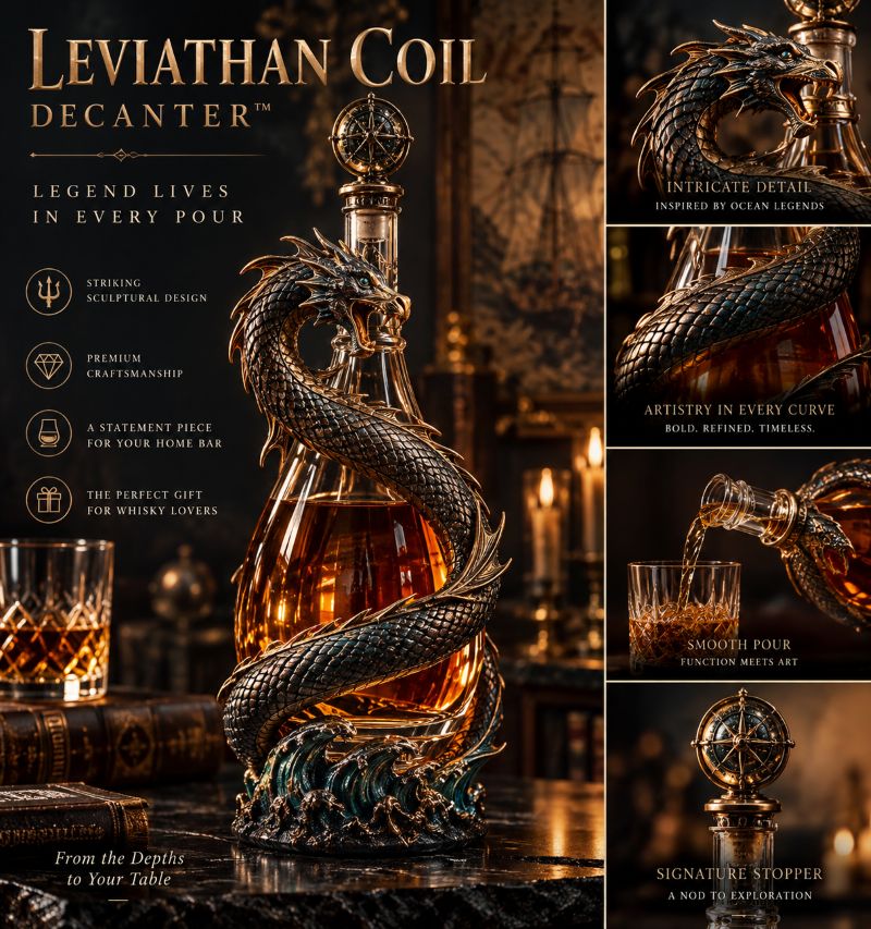 Leviathan Coil Dragon Decanter™ — Hand-Finished Whiskey Decanter with Compass Stopper