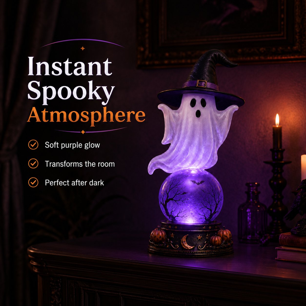 🎃Halloween Raven Crystal Ball Lighted Decor👻