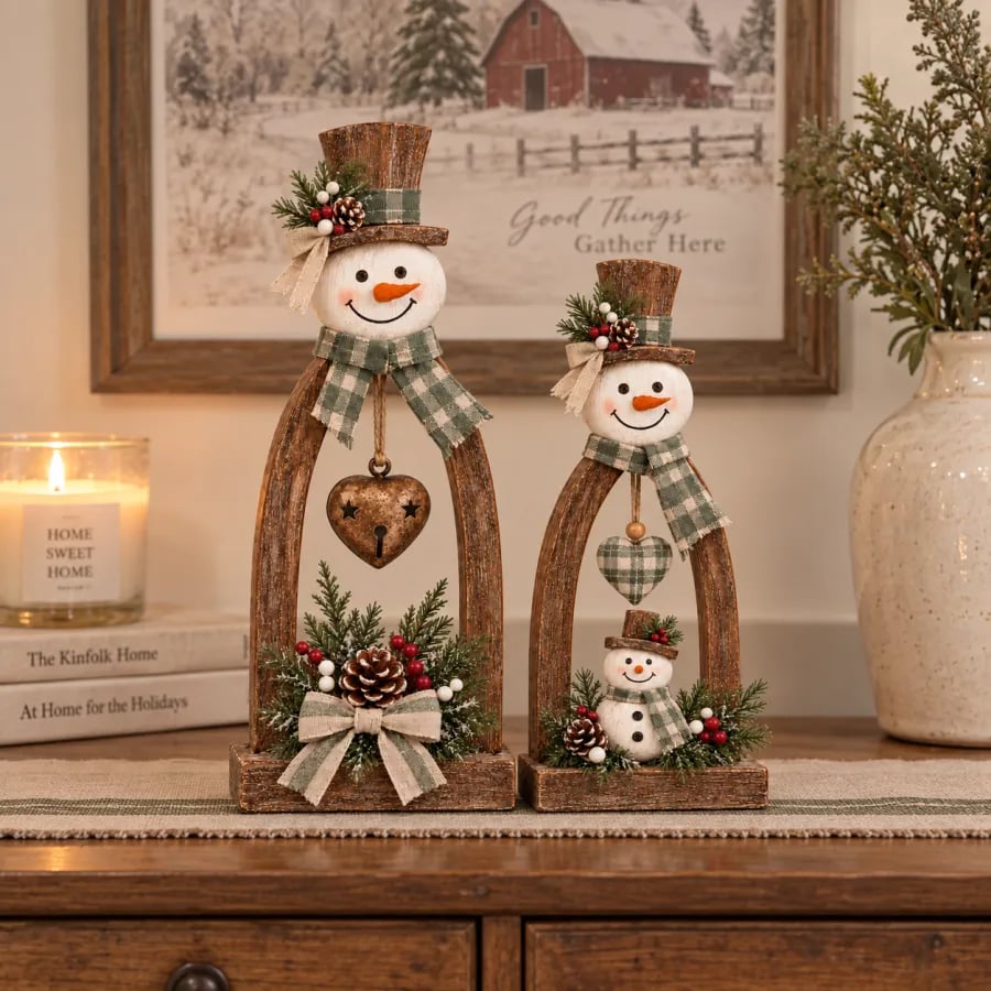 🤎Rustic Vintage Snowman Tabletop Decor Set ☃️