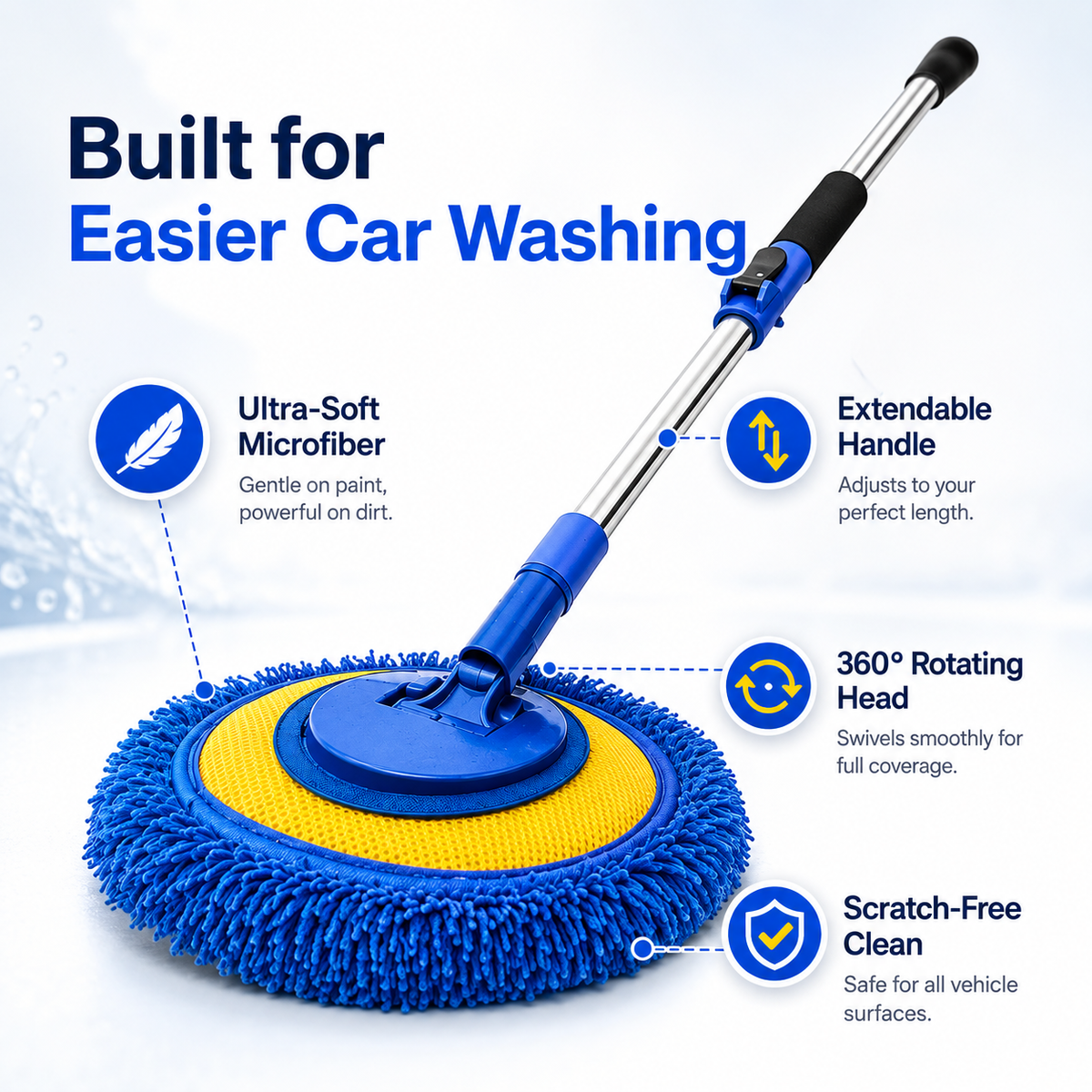 🎉⏳Time-Limited Special⏰Durable Aluminum Long Handle Telescopic Car Wash Mop – Soft Microfiber, Scratch-Free & Adjustable Length