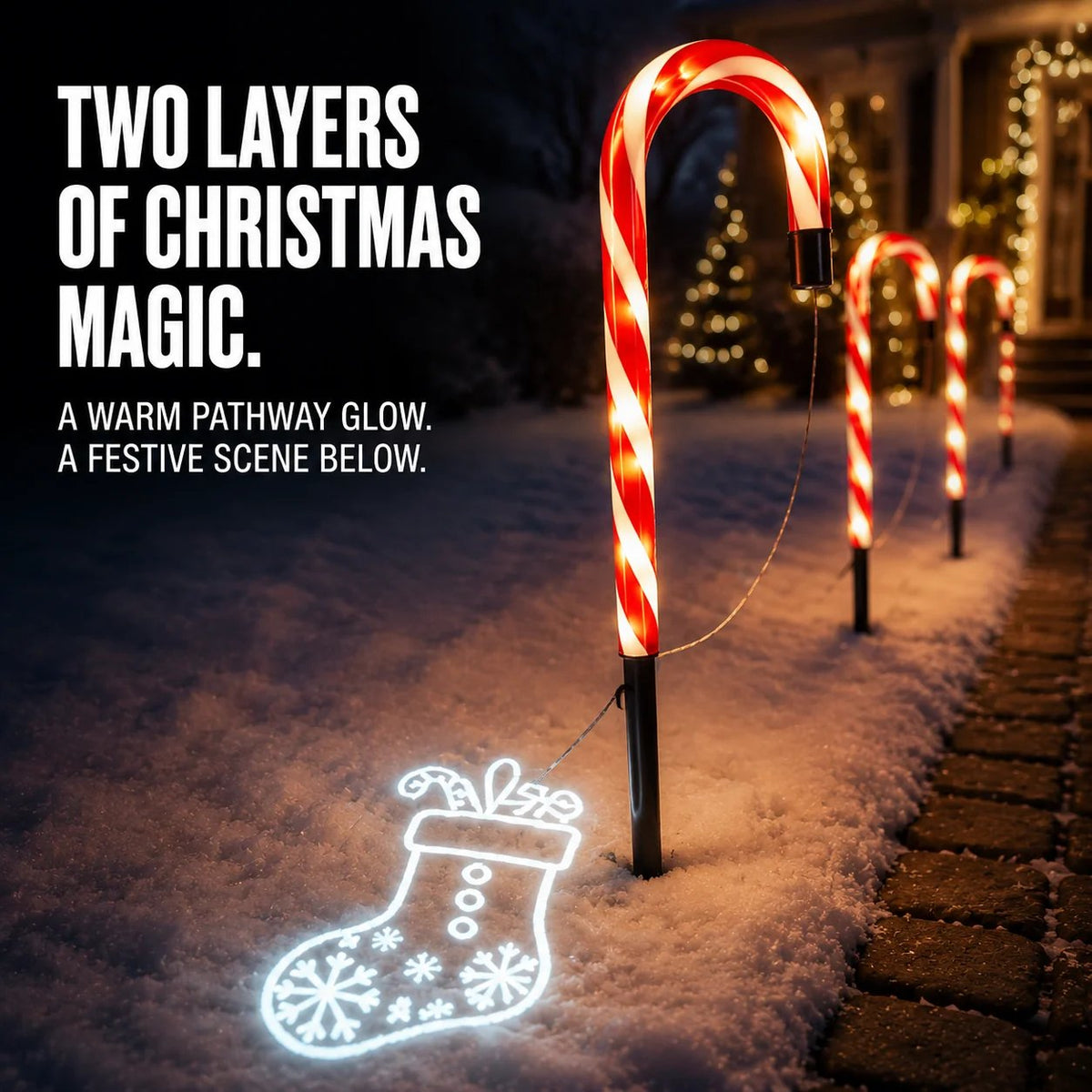 ✨🎄Solar Candy Cane Projector Pathway Lights – Light the Way to Christmas
