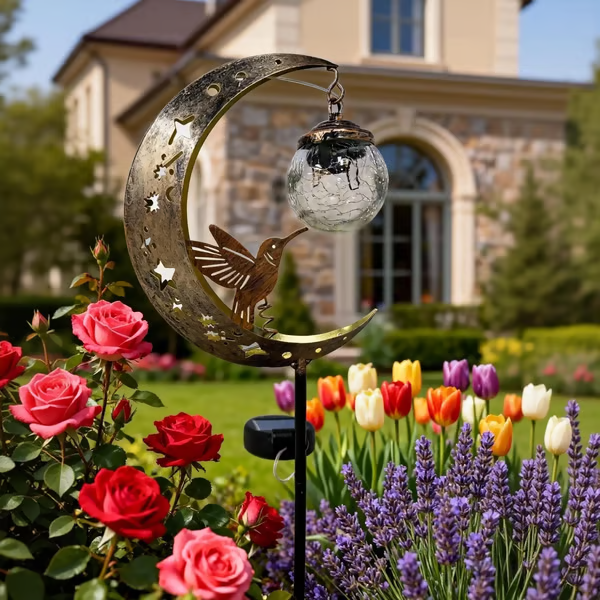 🌙✨Hummingbird Moon Solar Garden Stake Light