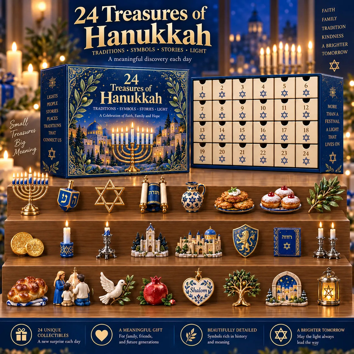 🔥Buy 2 Get 20% OFF🔥24 Treasures of Hanukkah – Traditions, Symbols & Light Countdown Calendar