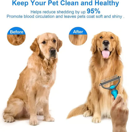 🔥Hot Sale 50% OFF!!🐾Professional Double-Sided Pet Grooming Rake ✨ Undercoat Deshedding Tool for Dogs & Cats 🐶🐱