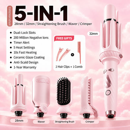 🎀 5-in-1 Hair Styler for Curls, Waves & More