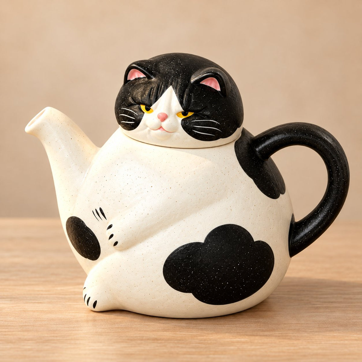 Handcrafted Calico Cat Teapot & Cup Set