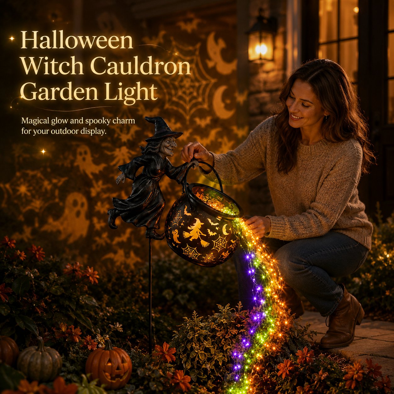 🎃 Halloween Witch Cauldron Solar Garden Light - 🧙Magical Outdoor Halloween Décor