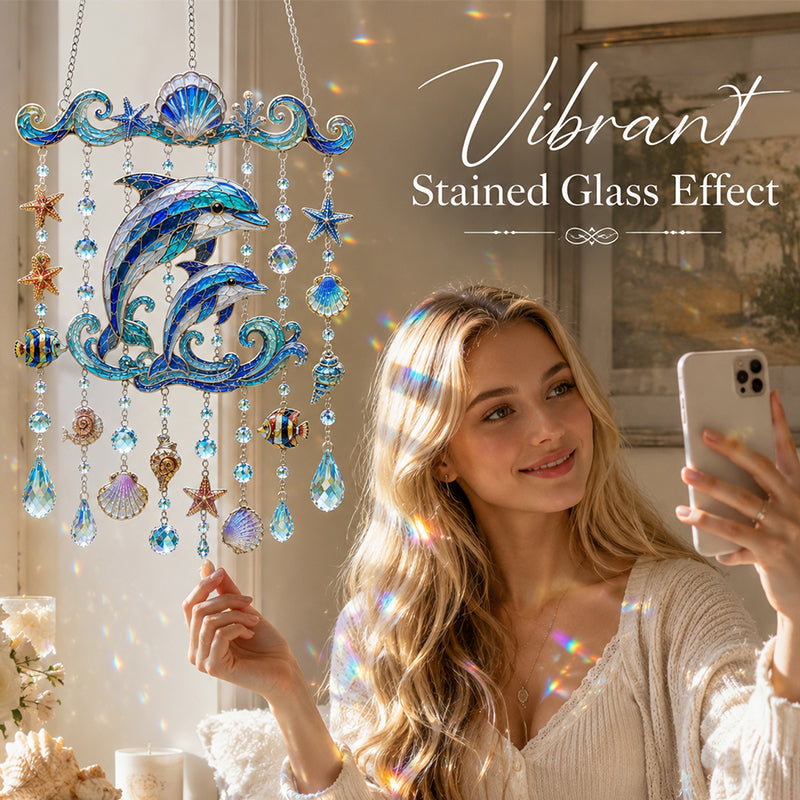 🌊 Sparkling Ocean Suncatcher – Dolphin, Whale & Sea Turtle Hanging Decor ✨