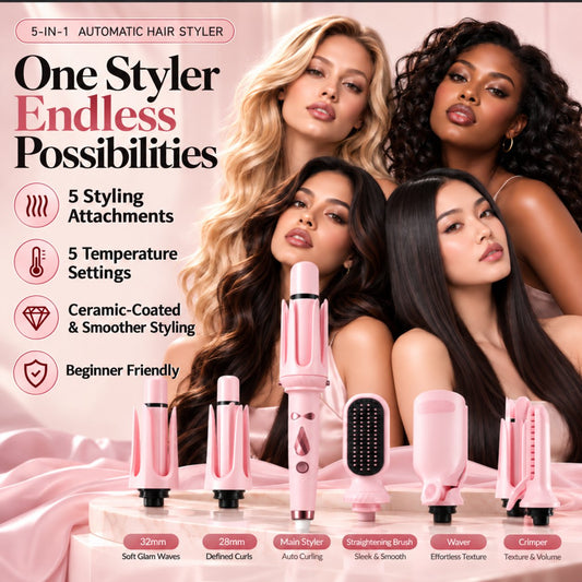 🎀 5-in-1 Hair Styler for Curls, Waves & More