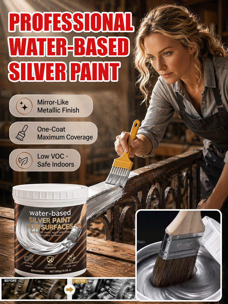 [Silver paint identical to that used by the shipyard] ✨ Water-Based Metallic Silver Paint | One-Coat Rust Eradicator & Mirror Finish | Low VOC & Safe Indoors 🛡️