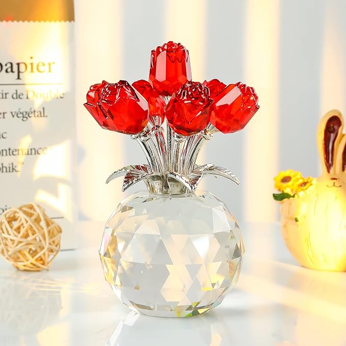 ❤️🌹Colorful Rose Flower Collectible Figurine with Vase