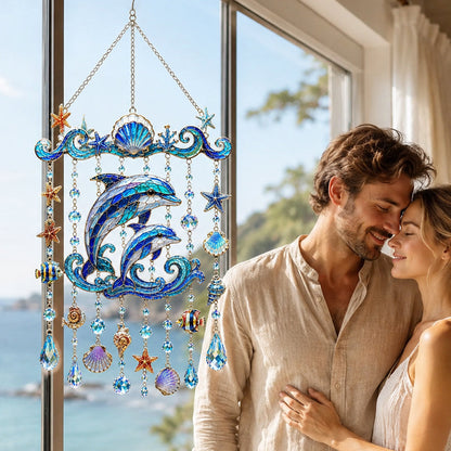 🌊 Sparkling Ocean Suncatcher – Dolphin, Whale & Sea Turtle Hanging Decor ✨