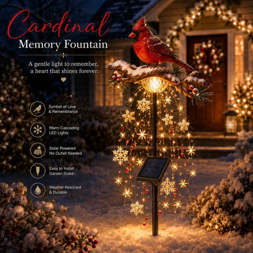 🎉🎉49% OFF This Week Promotions❤️ Cardinal Memory Fountain – Lighted Christmas Remembrance Garden Decor