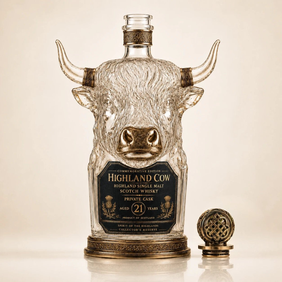 🐂Highland Cow Private Cask 21 Years Cow Head Shaped Scotch Whisky Bottle