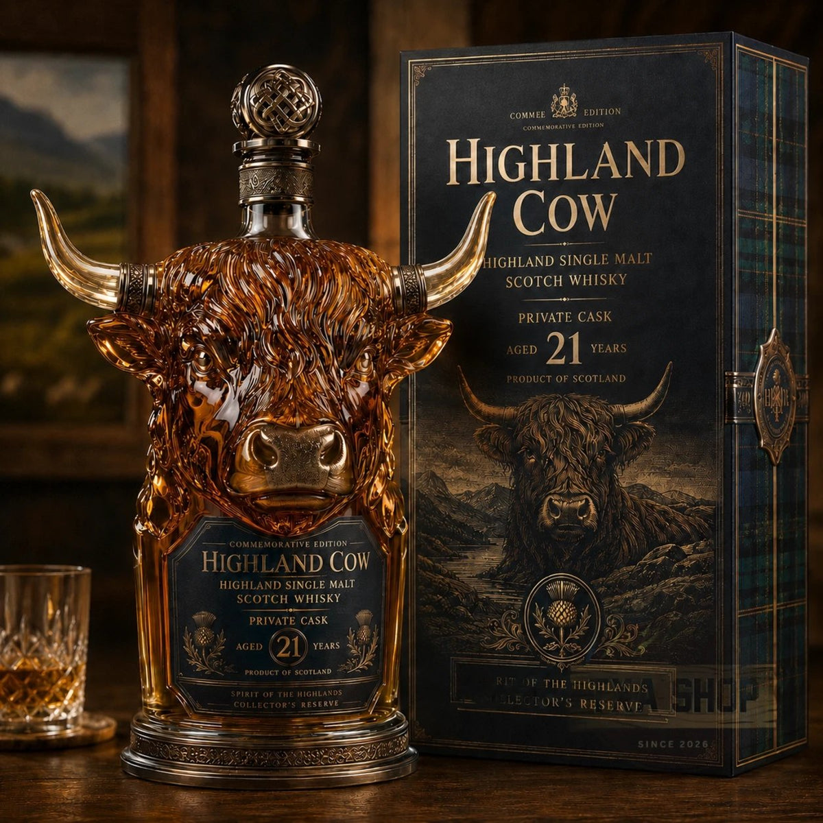 🐂Highland Cow Private Cask 21 Years Cow Head Shaped Scotch Whisky Bottle