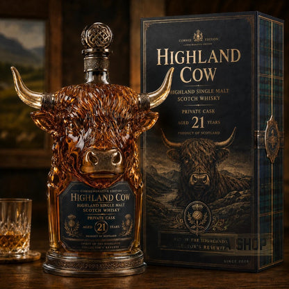 🐂Highland Cow Private Cask 21 Years Cow Head Shaped Scotch Whisky Bottle