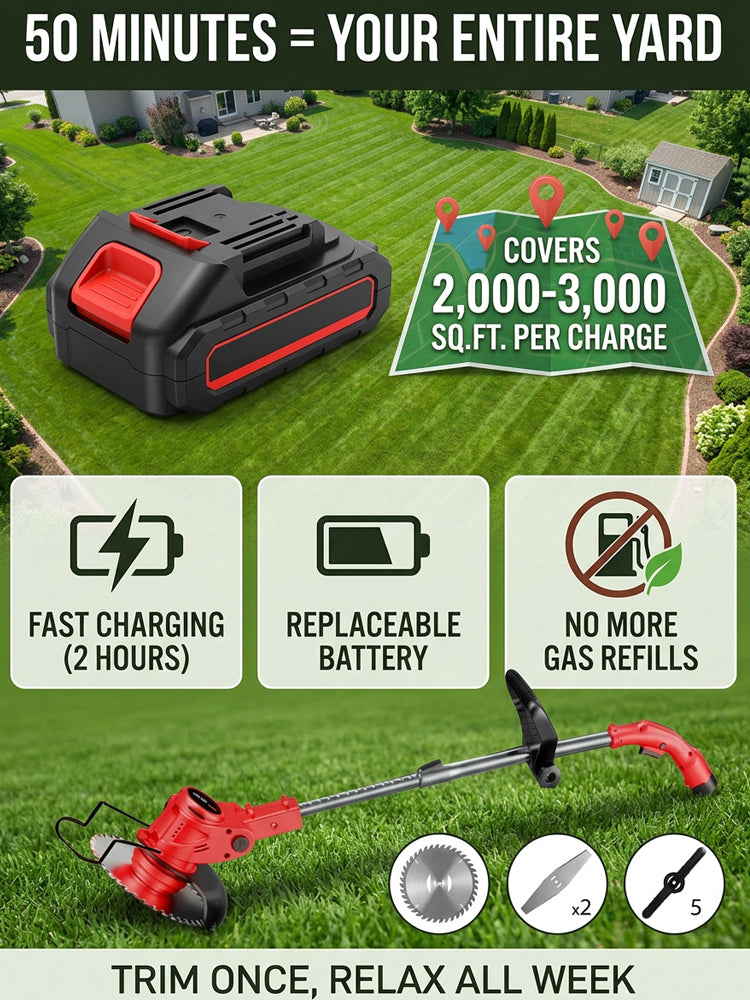 🌿 Lightweight Cordless Grass Trimmer – Quiet 9000 RPM Lawn Care Tool