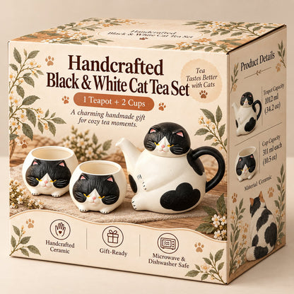 Handcrafted Calico Cat Teapot & Cup Set