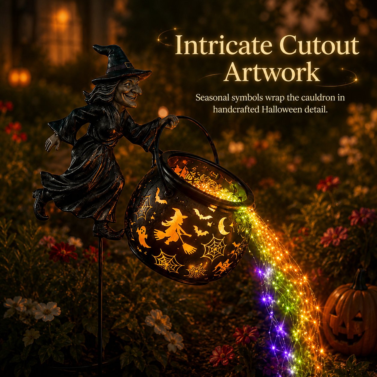 🎃 Halloween Witch Cauldron Solar Garden Light - 🧙Magical Outdoor Halloween Décor
