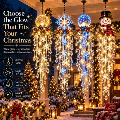Crystal Cascade Christmas Light – Hanging Snowflake & Crystal LED Porch Décor ✨❄️