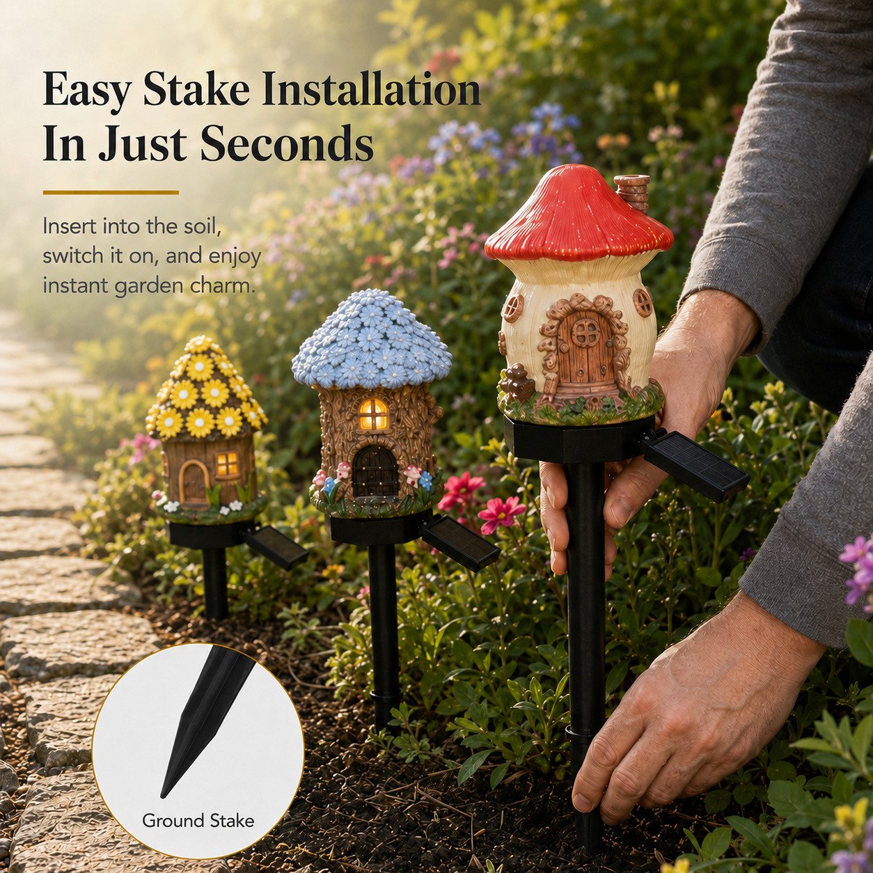 ✨ Solar Mushroom Cottage Garden Light – Warm Fairy-Tale Glow for Flower Beds