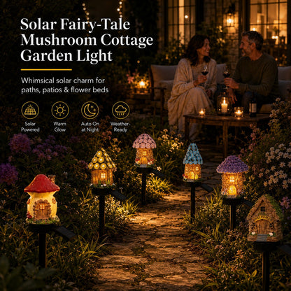 ✨ Solar Mushroom Cottage Garden Light – Warm Fairy-Tale Glow for Flower Beds