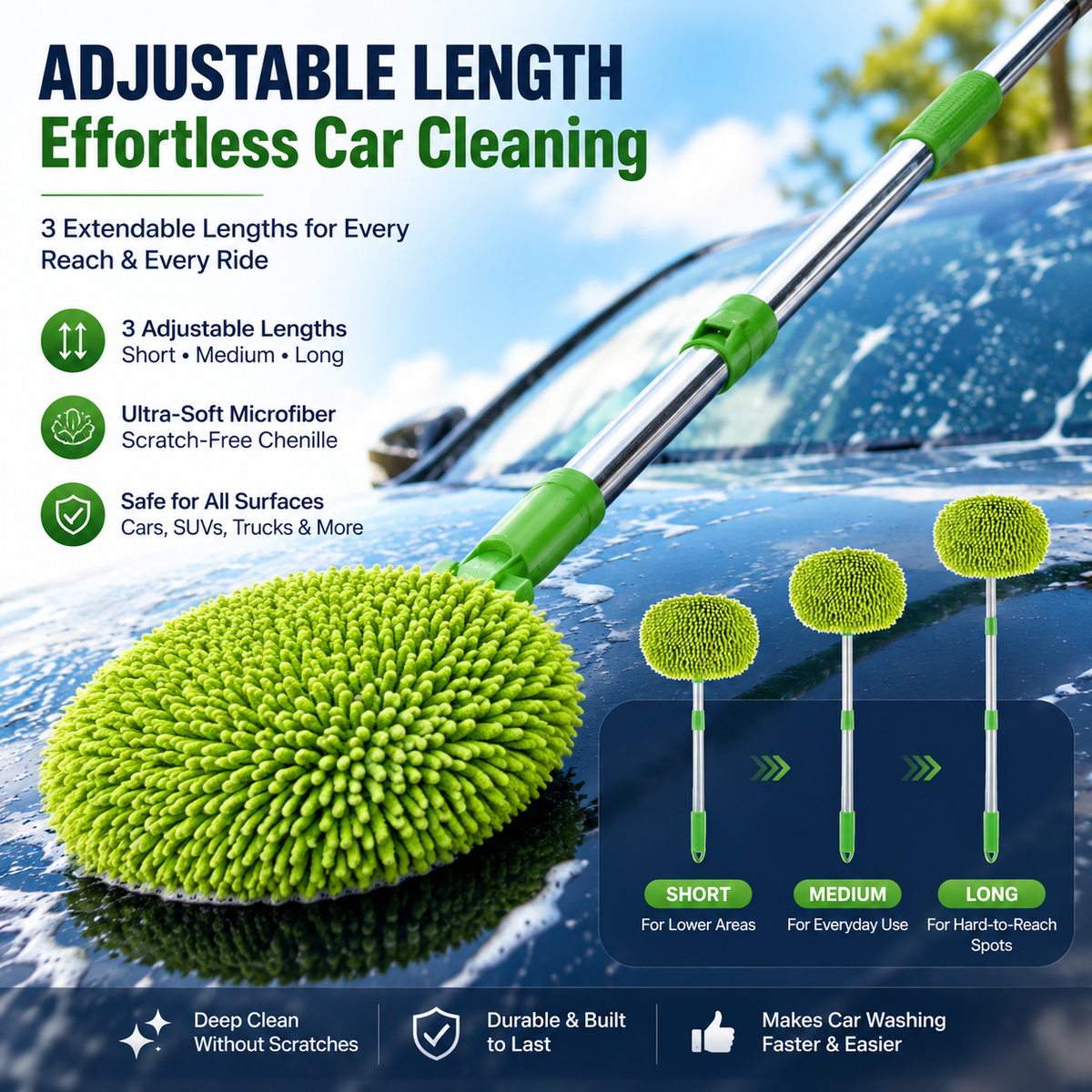 🎉⏳Time-Limited Special⏰Durable Aluminum Long Handle Telescopic Car Wash Mop – Soft Microfiber, Scratch-Free & Adjustable Length