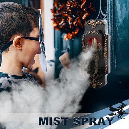 👻Halloween Skeleton Hand Spray Doorbell – The Ultimate Haunted Porch Decoration with Spooky Mist & Red Light Effects