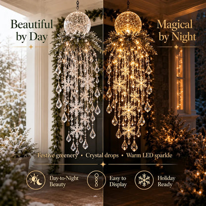 Crystal Cascade Christmas Light – Hanging Snowflake & Crystal LED Porch Décor ✨❄️