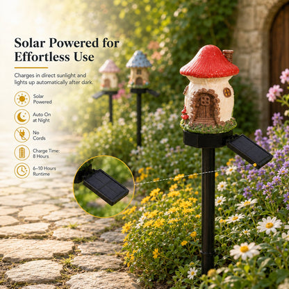 ✨ Solar Mushroom Cottage Garden Light – Warm Fairy-Tale Glow for Flower Beds