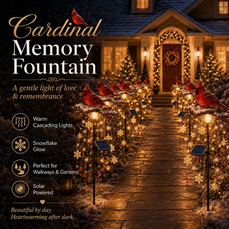 🎉🎉49% OFF This Week Promotions❤️ Cardinal Memory Fountain – Lighted Christmas Remembrance Garden Decor