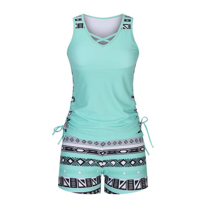 Women's Tummy Control Tankini Set with Built-In Bra – Flattering Boho Swimwear with Shorts💝