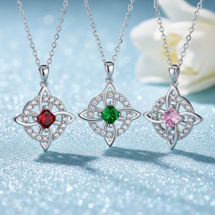✨ Mystical Birthstone Witches Knot Necklace – Natural Crystal 🔮💞Protect Your Loved Ones