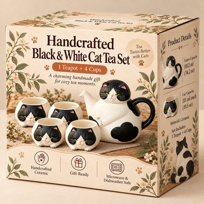 Handcrafted Calico Cat Teapot & Cup Set