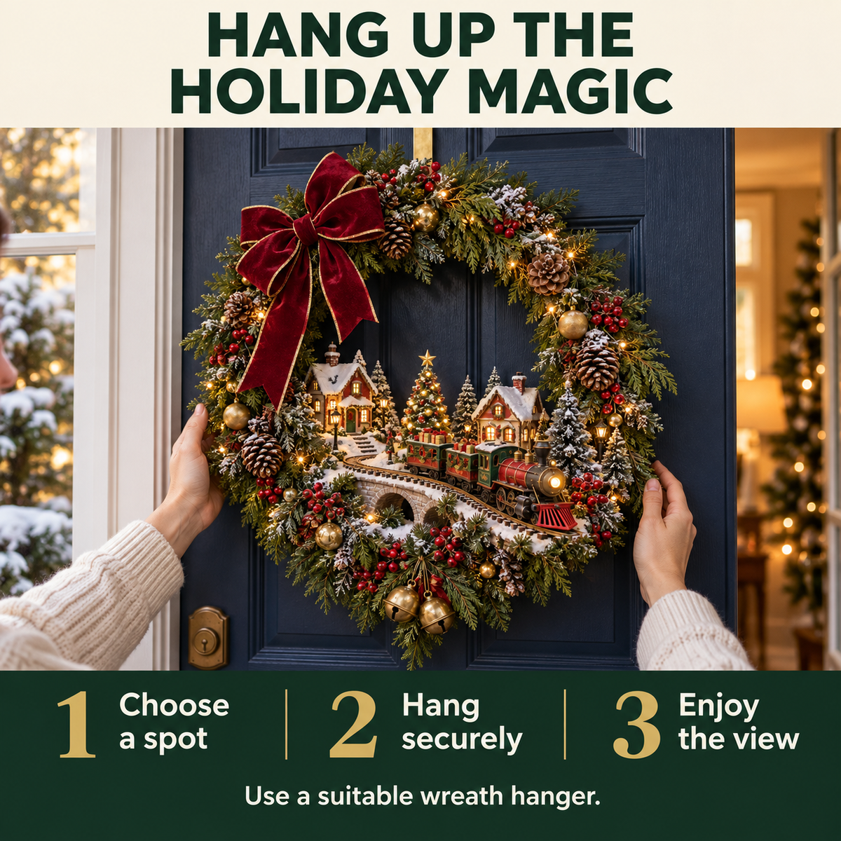🎄🚂 Light-up Christmas Train Wreath – A Magical Welcome Home ✨