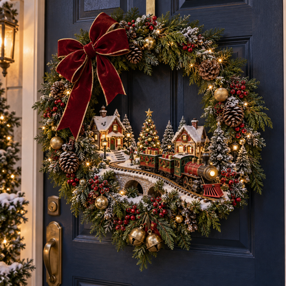 🎄🚂 Light-up Christmas Train Wreath – A Magical Welcome Home ✨