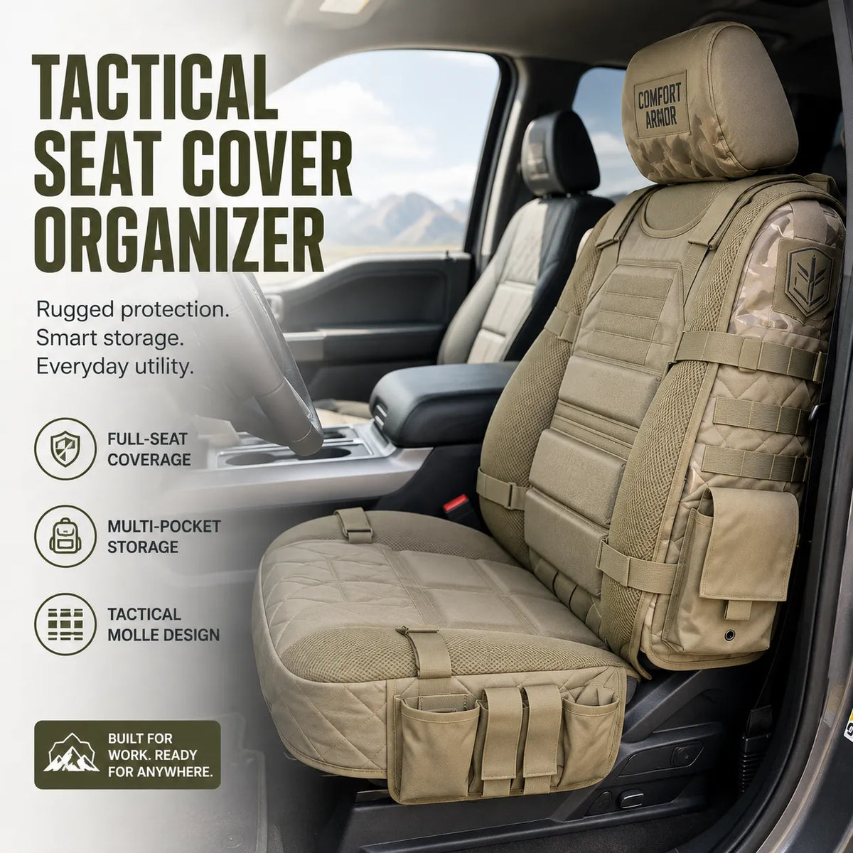 Tactical Molle Car Seat Cover Organizer – Rugged Protection & Smart Storage