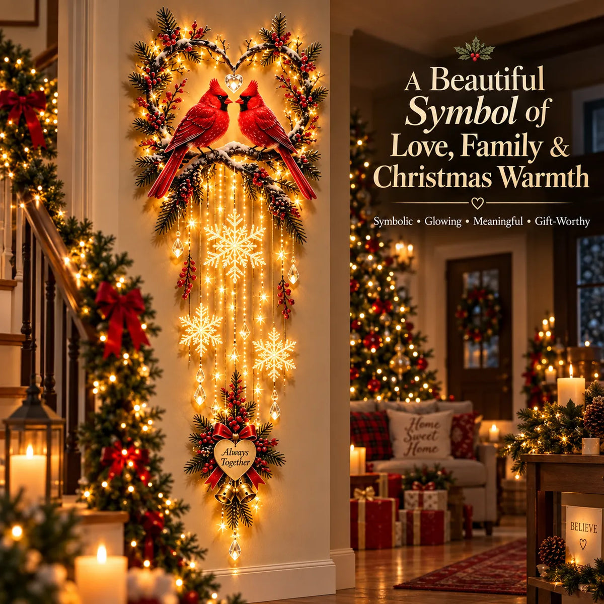 🐦 Always Together Cardinals™ – Lighted Christmas Wall Decor