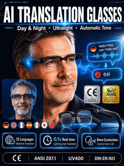 Smart Zoom Color-Changing Solar Real-Time AI Translation Glasses