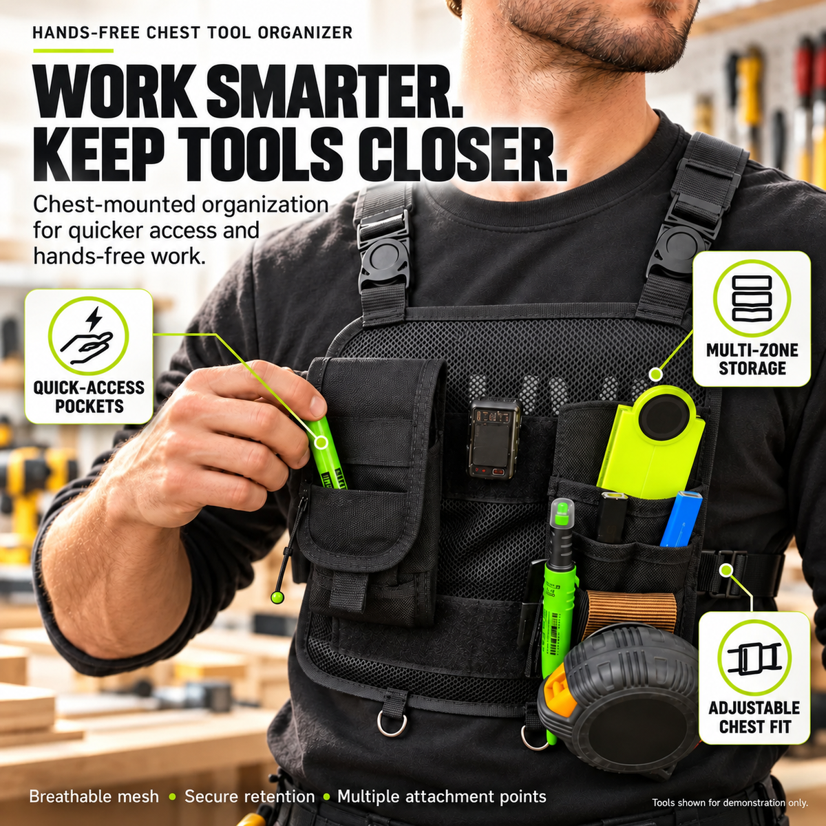 🛠️ Hands-Free Multi-Pocket Chest Tool Organizer – Keep Every Essential Within Reach